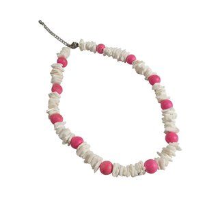 Puka Shell Necklace Womens Jewelry 15" Wooden Pink Bead Beach Boho Core